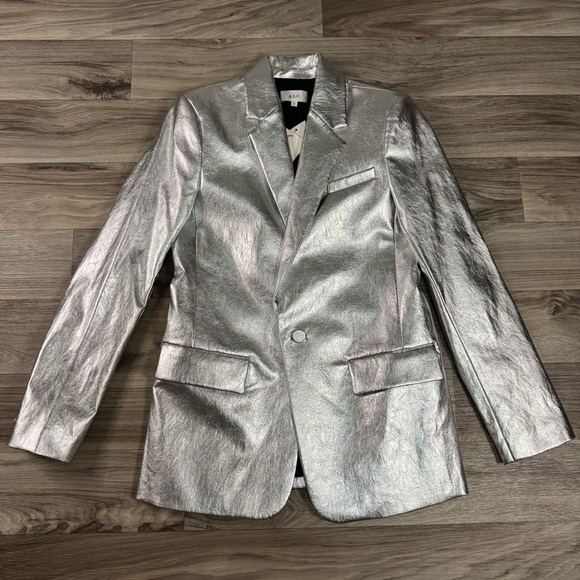 NWT A.L.C Dakota Metallic Notch Lapel Blazer in Silver Size 6